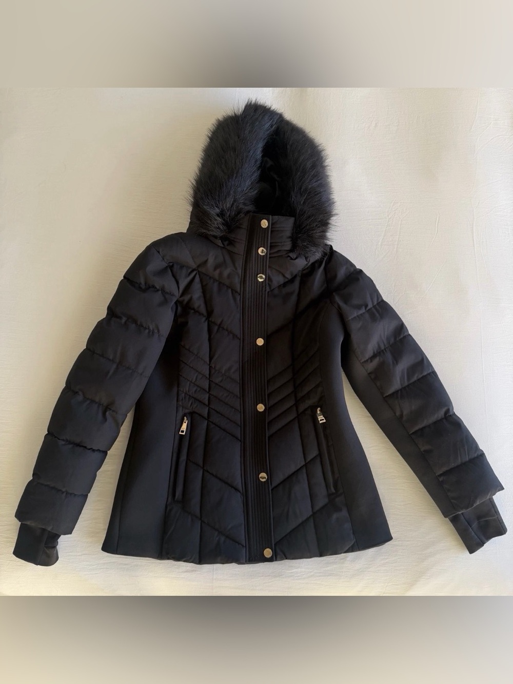 Michael Kors Women's Faux Fur Trim Hooded Puffer Coat, Size Small